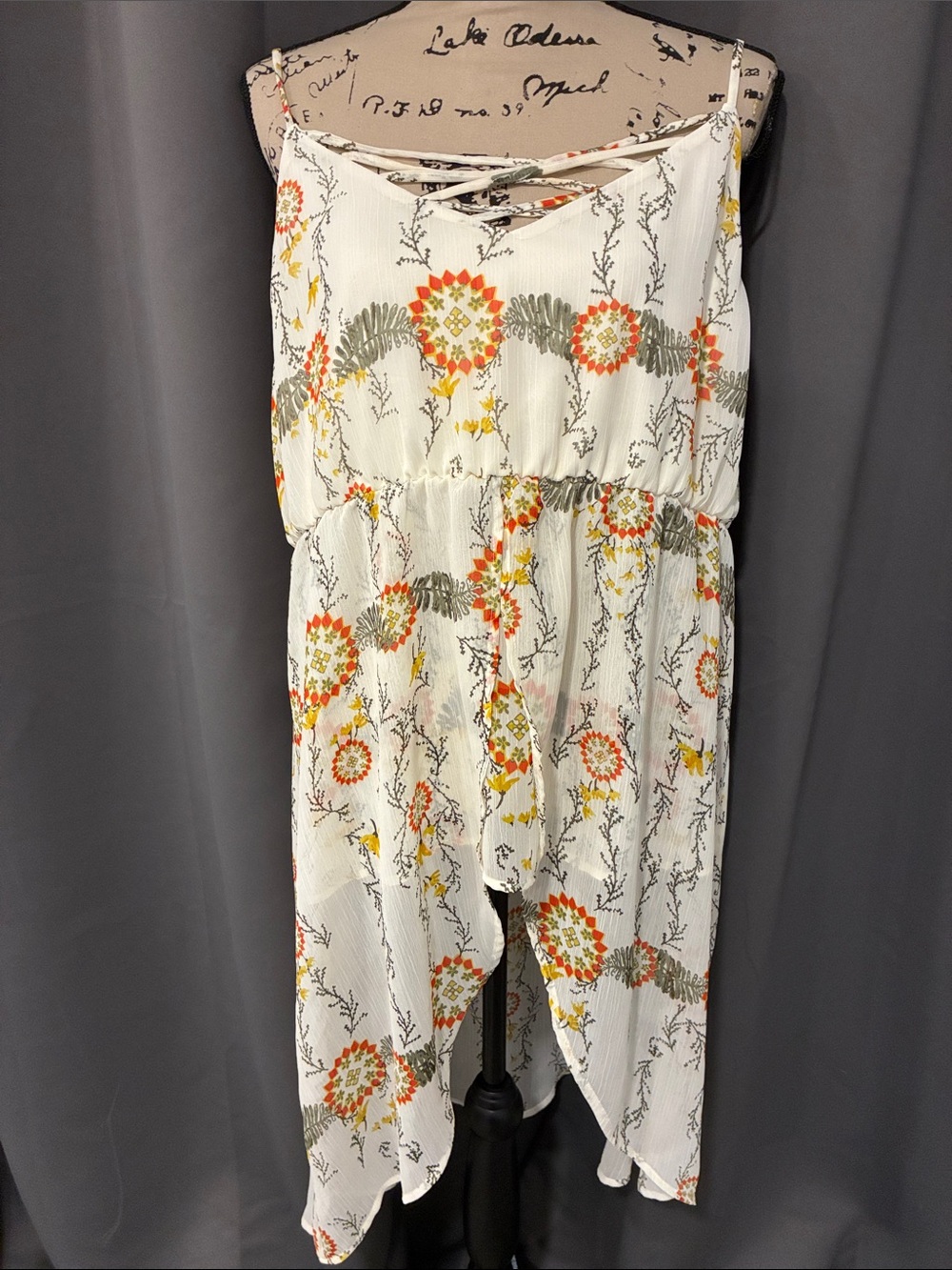 Maurices Cream Floral Print Tunic layered spaghetti strap top